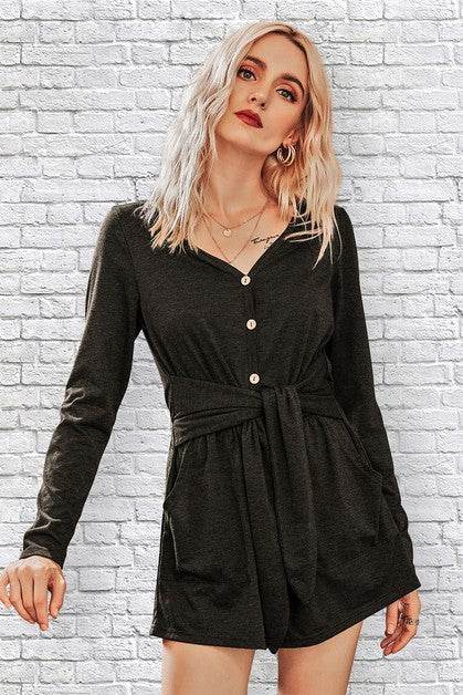 Button Down V Neck Solid Romper - Shop Style & More | Fresh Looks, Everyday Deals & Free Shipping