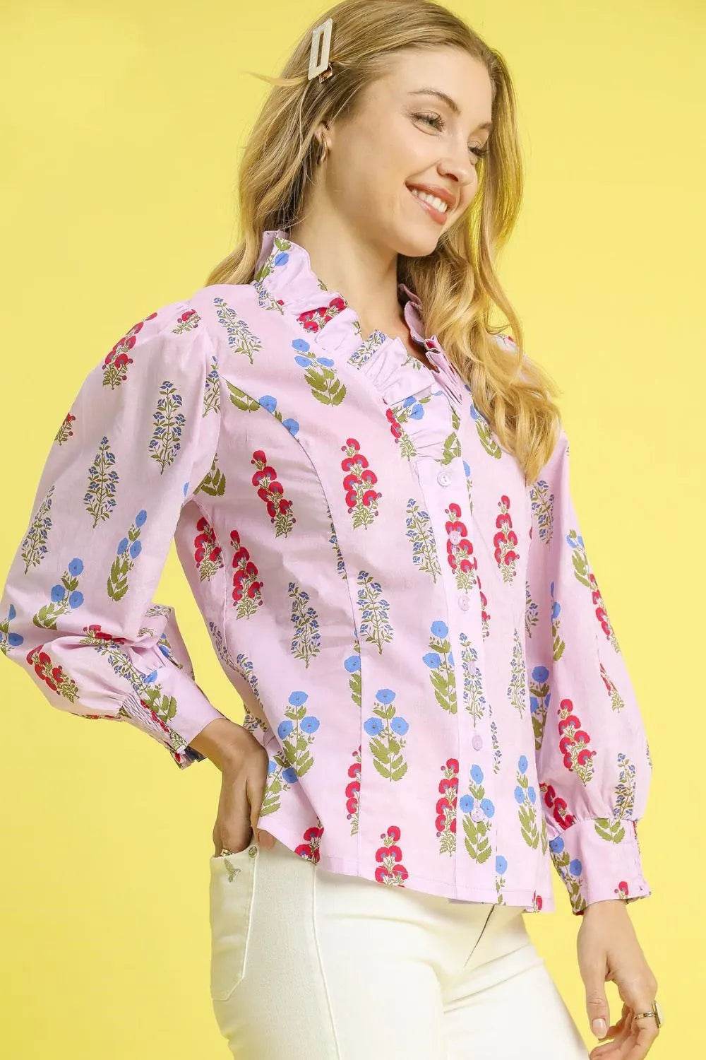 Umgee Floral Print Lantern Sleeve Button Down Shirt - Shop Style & More | Fresh Looks, Everyday Deals & Free Shipping
