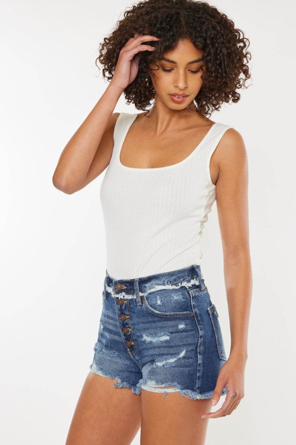 Kancan Distressed Button Fly Denim Shorts - Shop Style & More | Fresh Looks, Everyday Deals & Free Shipping