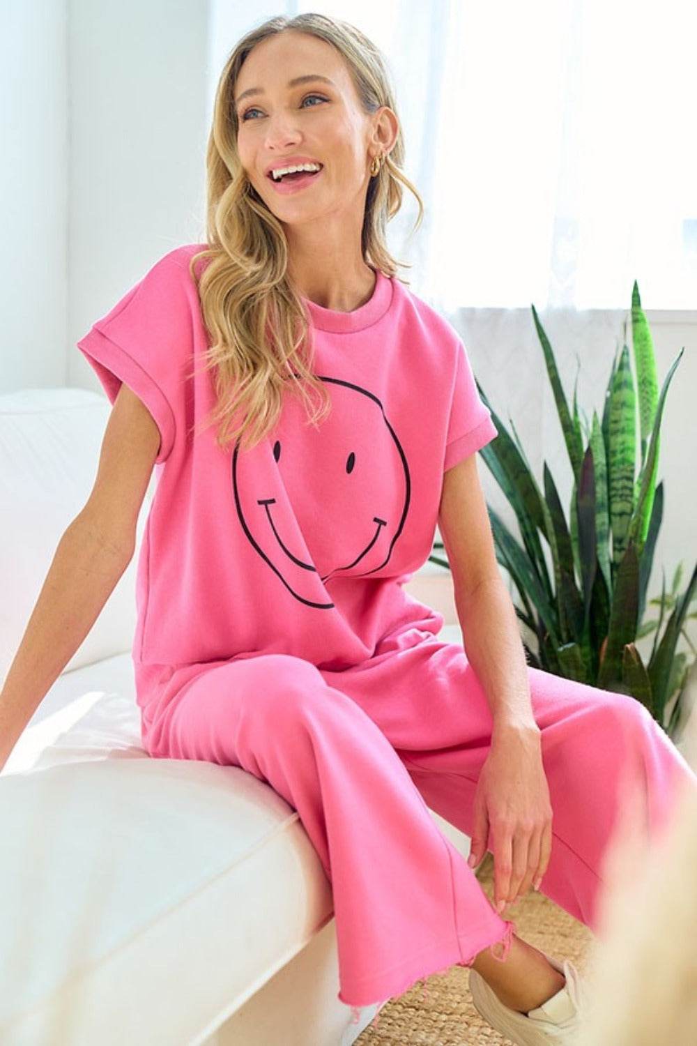 First Love Smile Face Drop Shoulder Brushed Inside T-Shirt - Shop Style & More | Fresh Looks, Everyday Deals & Free Shipping