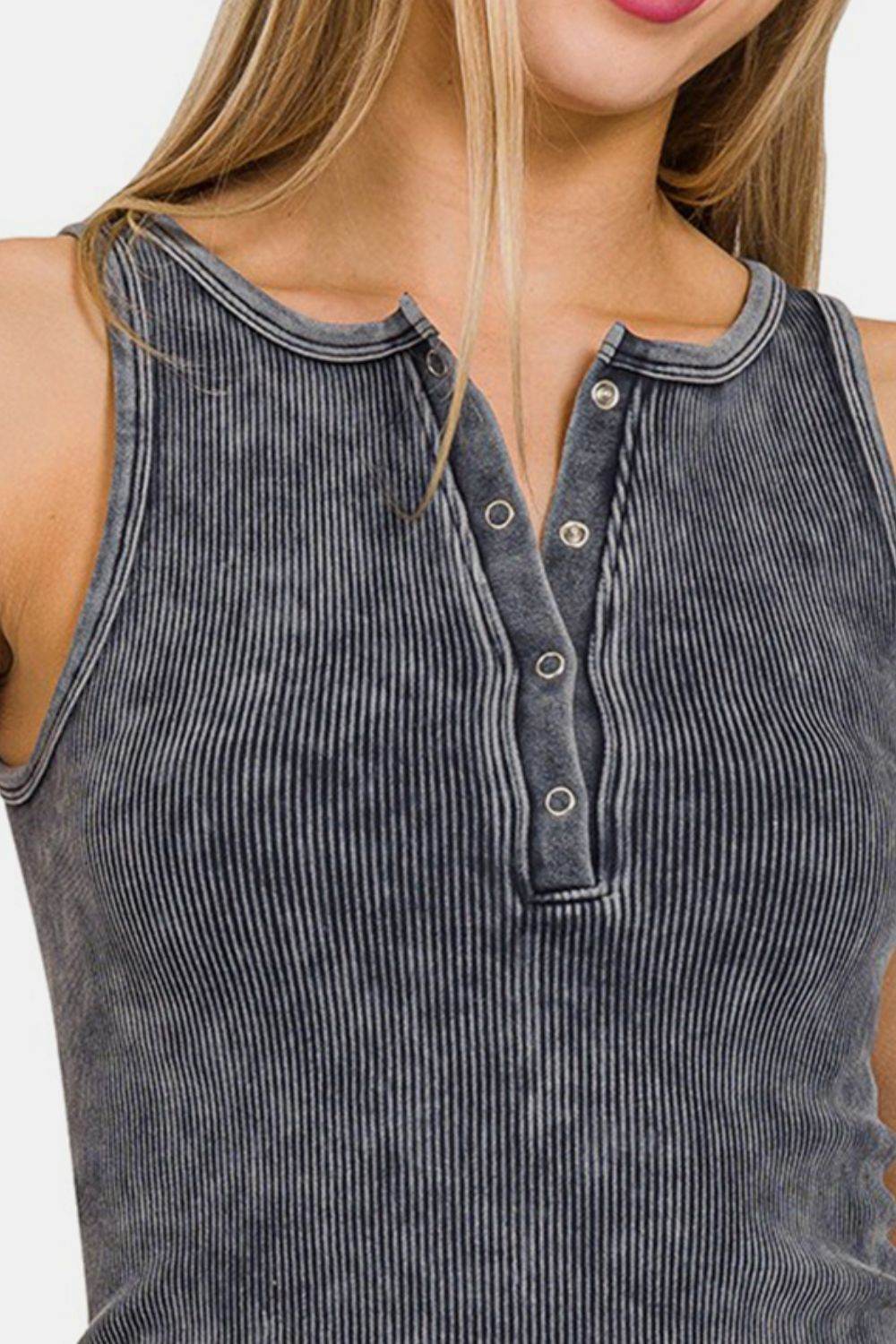 Zenana Washed Ribbed Half Snap Seamless Tank - Shop Style & More | Fresh Looks, Everyday Deals & Free Shipping