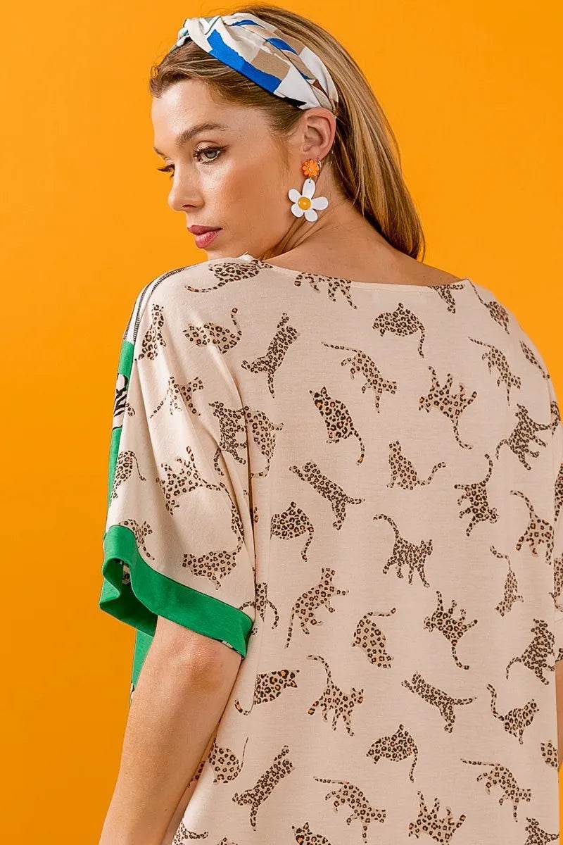 BiBi Tiger W Stripe Contrast Color Block V Neck Top - Shop Style & More | Fresh Looks, Everyday Deals & Free Shipping