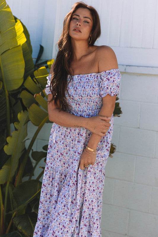 Bubble Sleeve Shirred High Waist Maxi Dress - Shop Style & More | Fresh Looks, Everyday Deals & Free Shipping