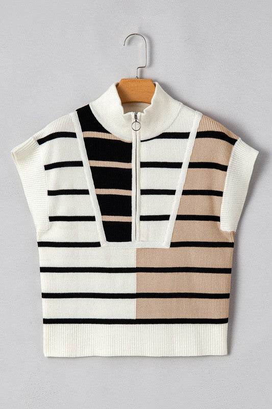 Stripe Colorblock Quarter Zip Collar Sweater Vest - Shop Style & More | Fresh Looks, Everyday Deals & Free Shipping