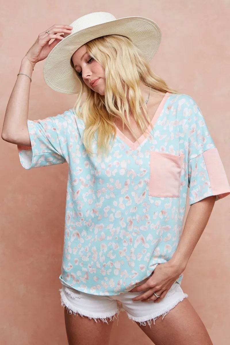 BiBi Multi Color Leopard Printed French Terry T-Shirt - Shop Style & More | Fresh Looks, Everyday Deals & Free Shipping