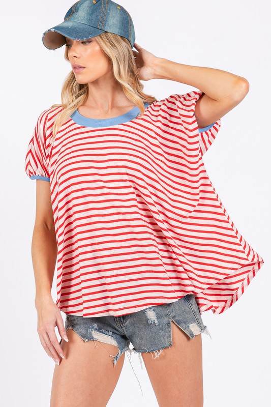Ces Femme Striped Round Neck Short Sleeve T-Shirt - Shop Style & More | Fresh Looks, Everyday Deals & Free Shipping