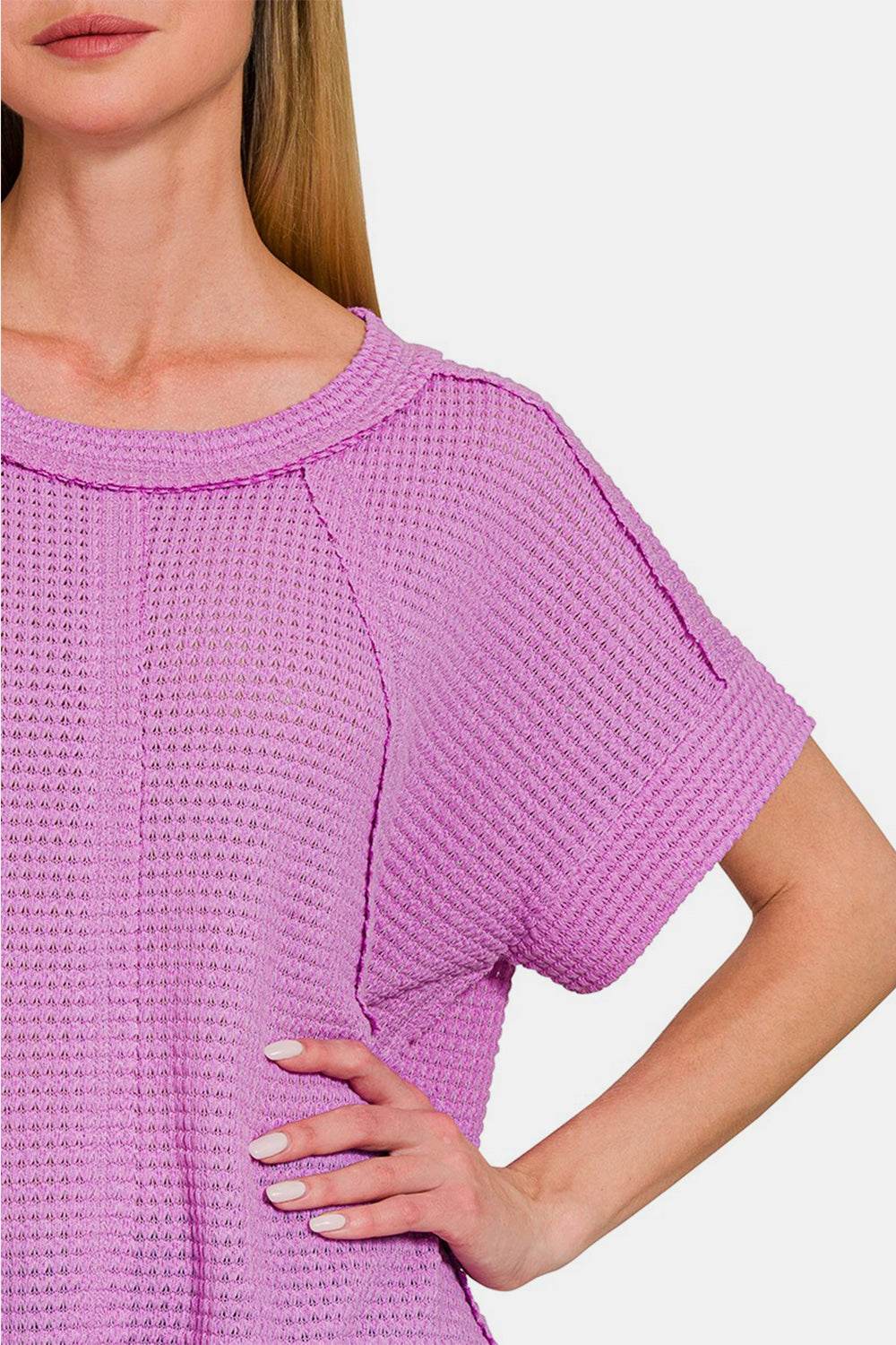 Zenana Waffle Exposed-Seam Short Sleeve T-Shirt - Shop Style & More | Fresh Looks, Everyday Deals & Free Shipping