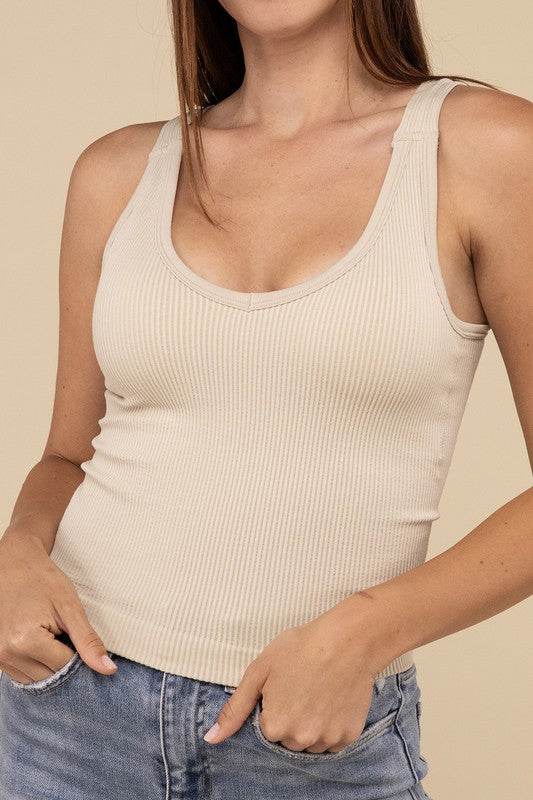 Ribbed Bra Padded V-Neck Tank Top - Shop Style & More | Fresh Looks, Everyday Deals & Free Shipping