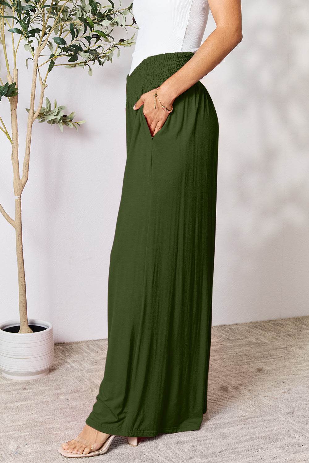 Basic Bae Full Size Smocked Wide Waistband Wide Leg Pants - Shop Style & More | Fresh Looks, Everyday Deals & Free Shipping