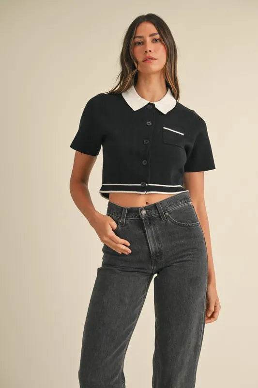 MABLE Button Down Contrast Collared Knit Cardigan - Shop Style & More | Fresh Looks, Everyday Deals & Free Shipping