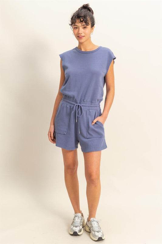HYFVE Round Neck Cap Sleeve Drawstring Waist Romper - Shop Style & More | Fresh Looks, Everyday Deals & Free Shipping