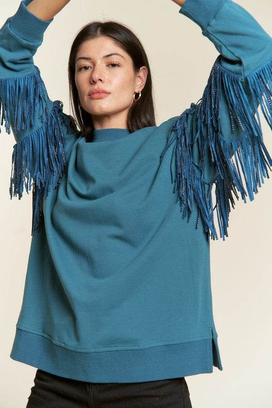 Silver studded fringe sleeve top PLUS JJT5009P - Shop Style & More | Fresh Looks, Everyday Deals & Free Shipping