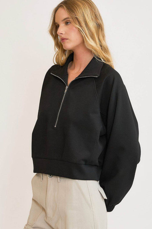 Umgee Full Size Half Zip Cropped Sweatshirt Plus Size - Shop Style & More | Fresh Looks, Everyday Deals & Free Shipping