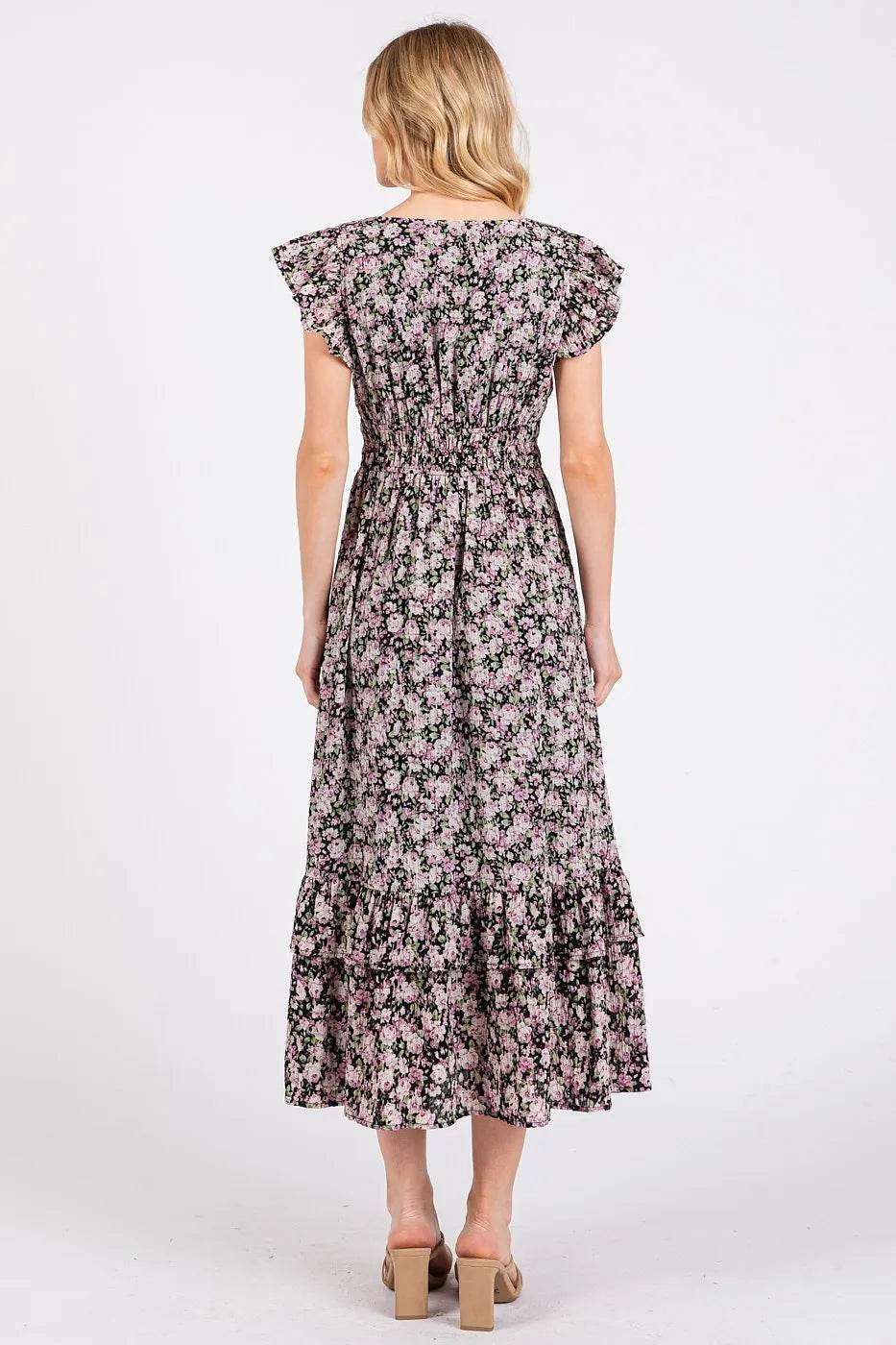 Mittoshop Flower Print Ruffle Cap Sleeve V-neck Midi Dress - Shop Style & More | Fresh Looks, Everyday Deals & Free Shipping