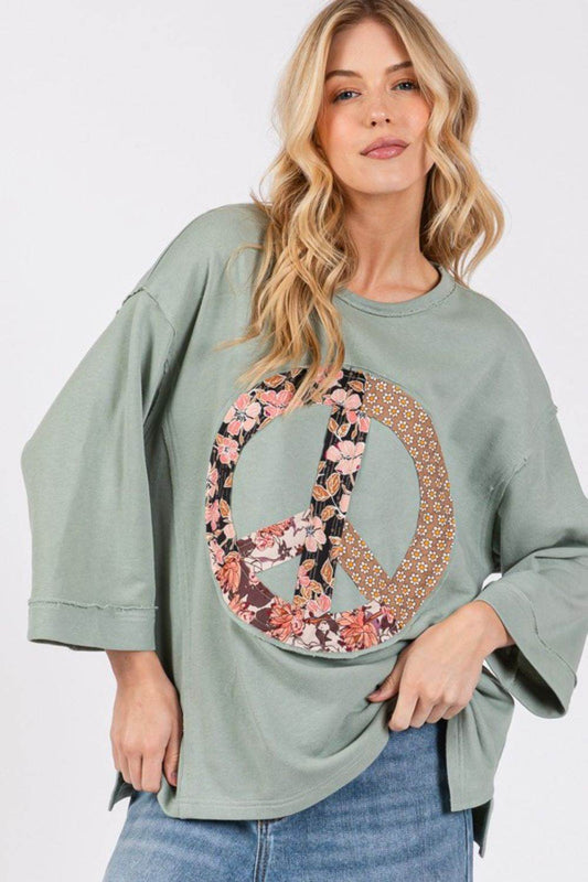SAGE + FIG Floral Peace Patch Round Neck Top - Shop Style & More | Fresh Looks, Everyday Deals & Free Shipping