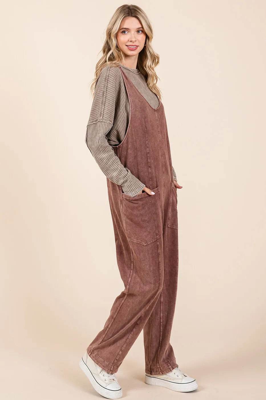 Mittoshop Mineral Wash Relaxed Fit Sleeveless Harem Jumpsuit - Shop Style & More | Fresh Looks, Everyday Deals & Free Shipping