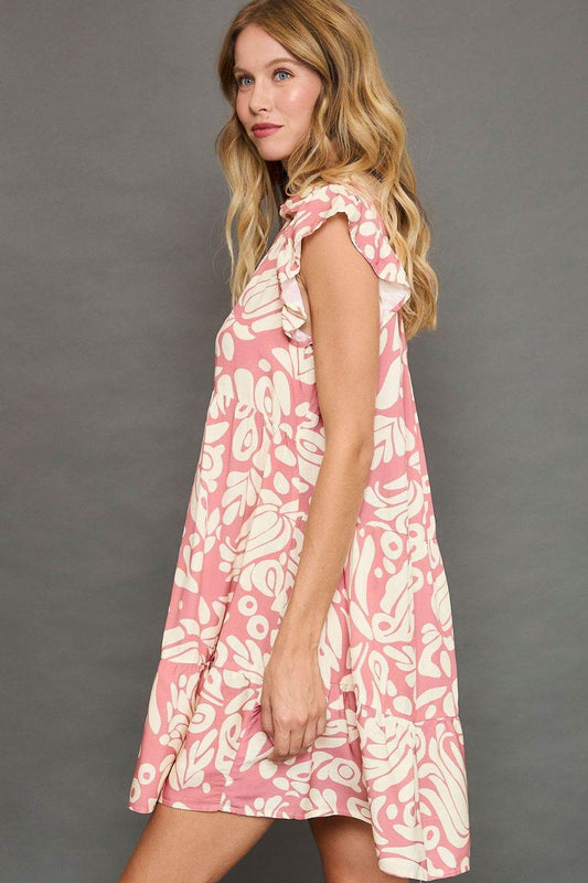 Umgee Full Size Two Tone Printed Ruffled Cap Sleeve Mini Dress Plus Size - Shop Style & More | Fresh Looks, Everyday Deals & Free Shipping