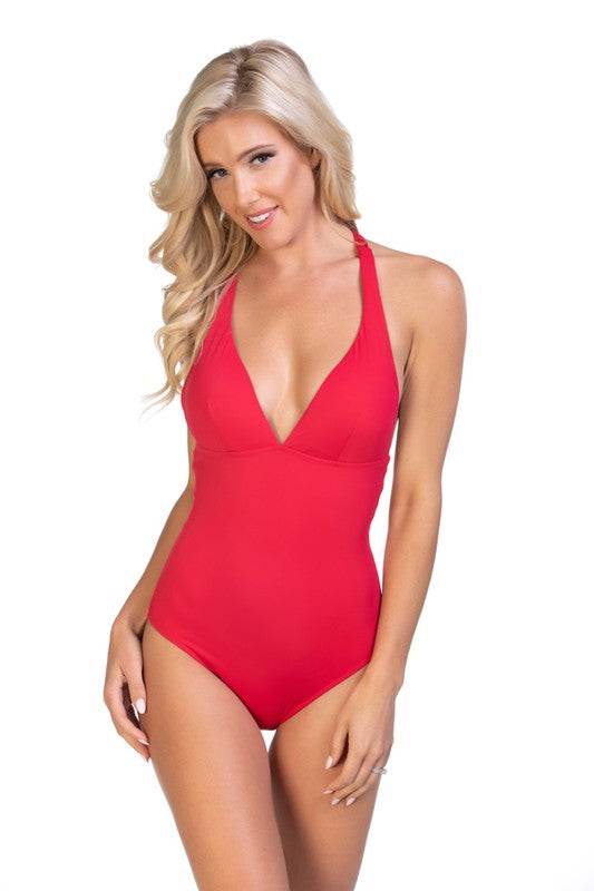 SOLID BRAIDED BACK PLUNGING ONE PIECE SWIMSUIT - Shop Style & More | Fresh Looks, Everyday Deals & Free Shipping