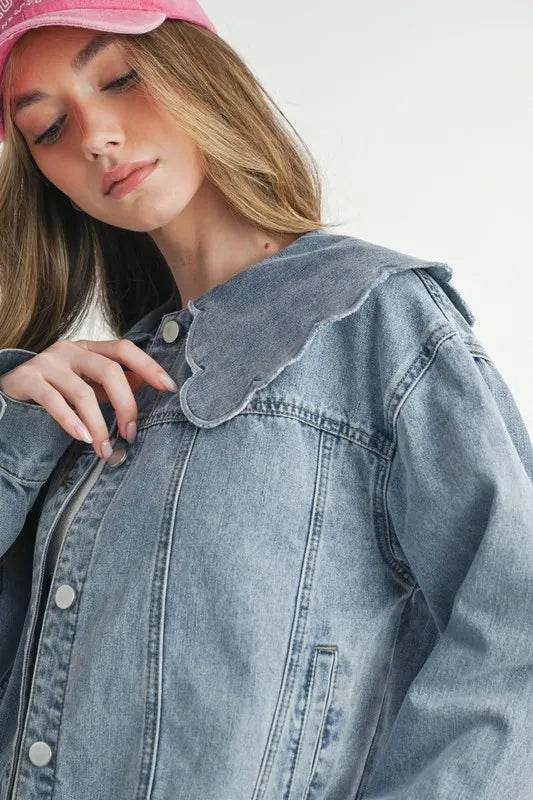 MABLE Scallop Peter Pan Collar Denim Jacket - Shop Style & More | Fresh Looks, Everyday Deals & Free Shipping