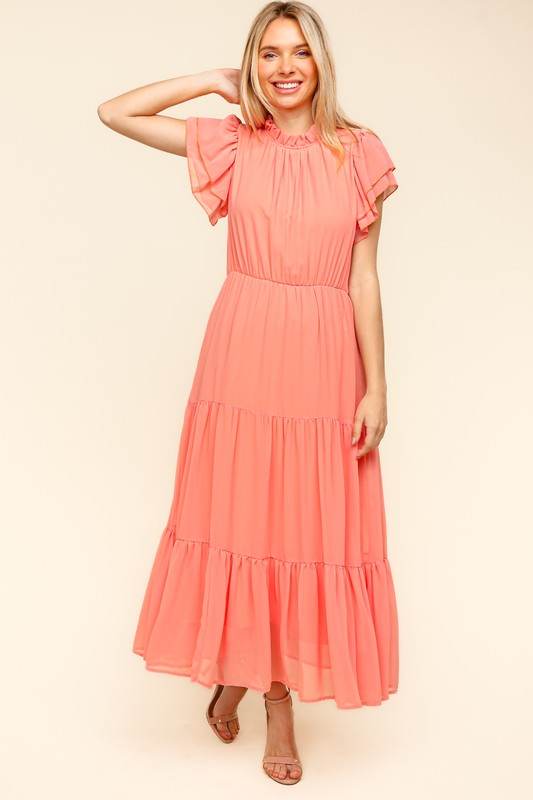 Haptics Full Size Tiered Frill Mock Neck Short Sleeve Dress - Shop Style & More | Fresh Looks, Everyday Deals & Free Shipping
