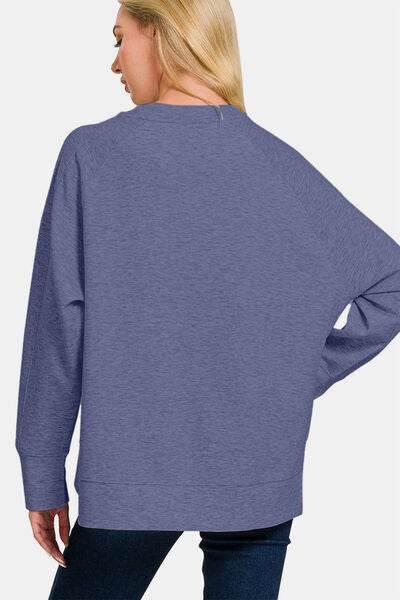 Zenana Scuba Round Neck Side Slit Sweatshirt - Shop Style & More | Fresh Looks, Everyday Deals & Free Shipping