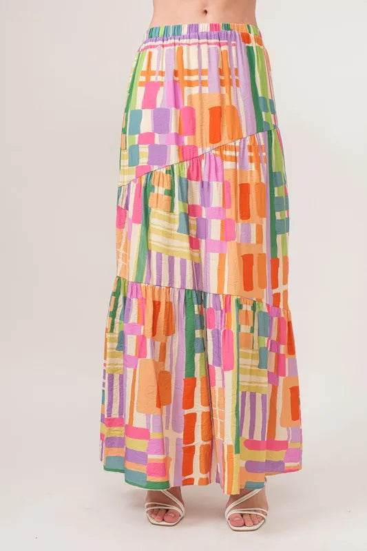 And The Why Asymmetric Geo Printed Tiered Maxi Skirt - Shop Style & More | Fresh Looks, Everyday Deals & Free Shipping