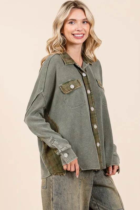 Mittoshop Mineral Washed Plaid Button Down Shacket - Shop Style & More | Fresh Looks, Everyday Deals & Free Shipping