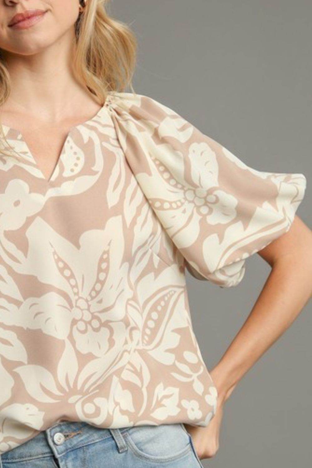 Umgee Full Size Boxy Cut Split Neck Floral Print Top Plus Size - Shop Style & More | Fresh Looks, Everyday Deals & Free Shipping