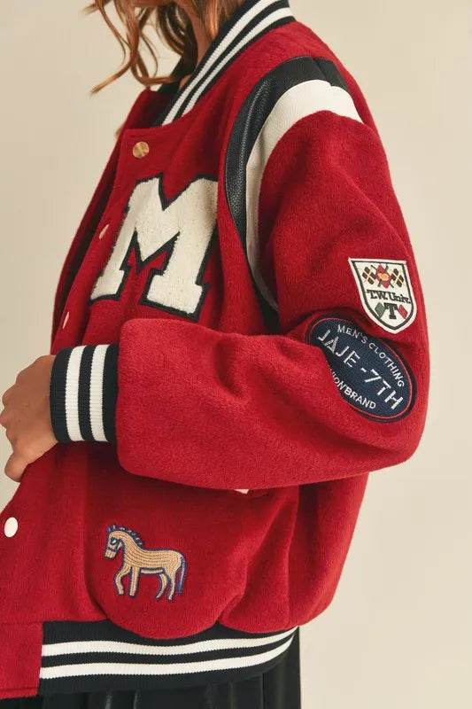MABLE M Bomber Varsity Jacket with Patch Detail - Shop Style & More | Fresh Looks, Everyday Deals & Free Shipping