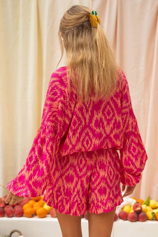 Aztec Geometric Print Top and Ruffled Shorts Set - Shop Style & More | Fresh Looks, Everyday Deals & Free Shipping