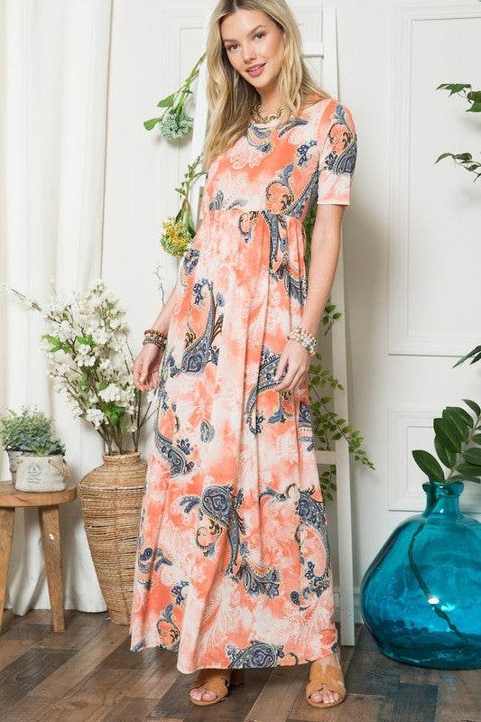 Celeste Paisley Print Short Sleeve Maxi Dress with Pockets - Shop Style & More | Fresh Looks, Everyday Deals & Free Shipping