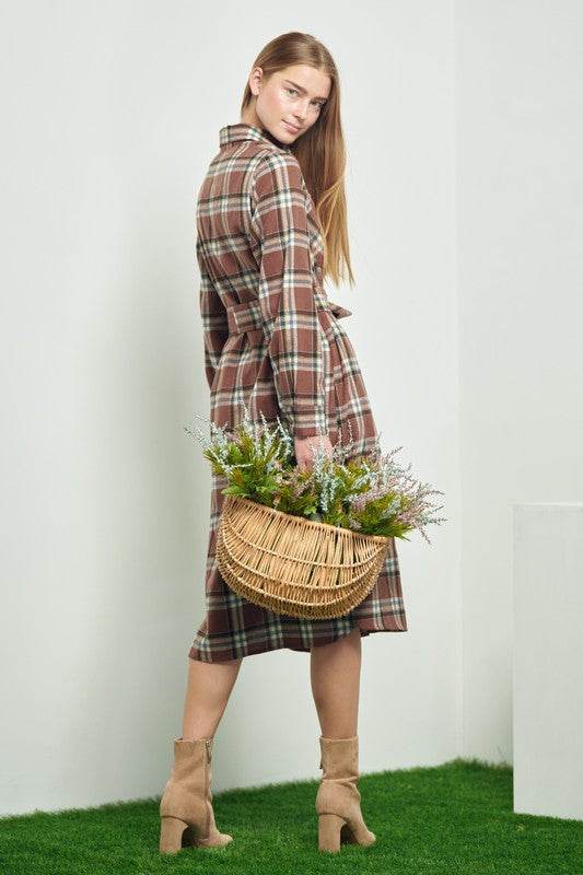 PLAID PRINT COLLAR LONG SHIRT DRESS - Shop Style & More | Fresh Looks, Everyday Deals & Free Shipping