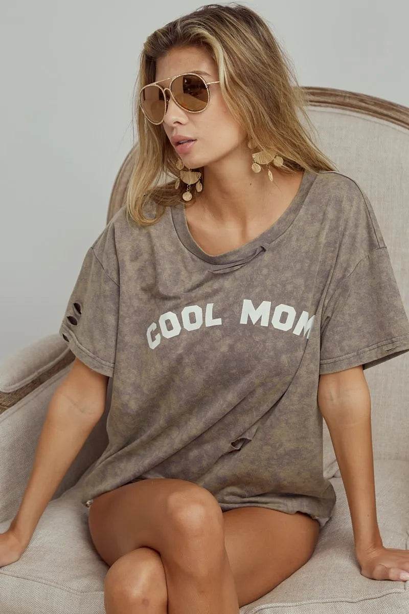 BiBi Washed Laser Cut Detail Cool Mom Print Top - Shop Style & More | Fresh Looks, Everyday Deals & Free Shipping