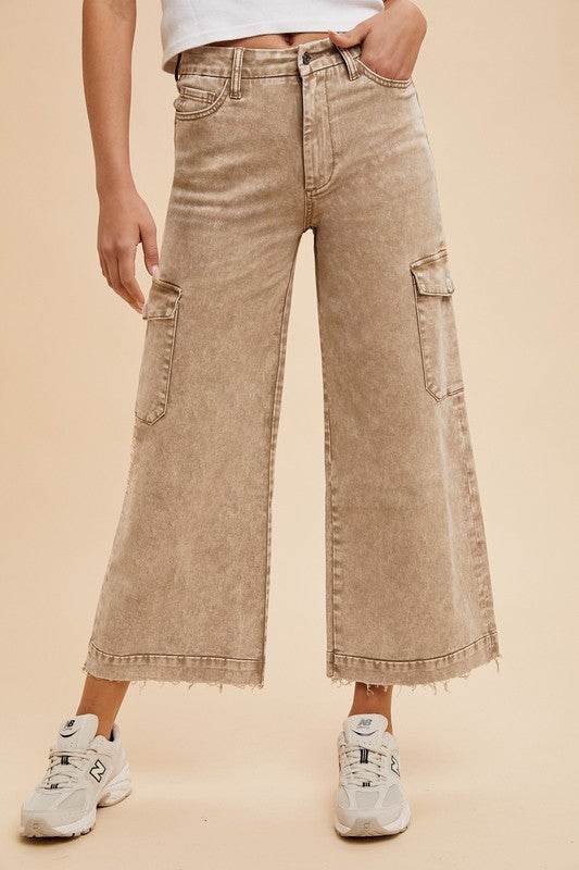 Annie Wear Raw Hem Wide Leg Jeans with Cargo Pockets - Shop Style & More | Fresh Looks, Everyday Deals & Free Shipping