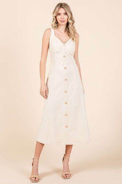 Mittoshop Stretch Twill Decor Button Sleeveless Midi Dress - Shop Style & More | Fresh Looks, Everyday Deals & Free Shipping