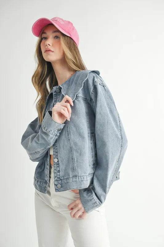 MABLE Scallop Peter Pan Collar Denim Jacket - Shop Style & More | Fresh Looks, Everyday Deals & Free Shipping