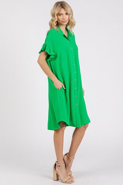 Mittoshop Button Down Flounce Sleeve Dress with Pockets Casual Dresses