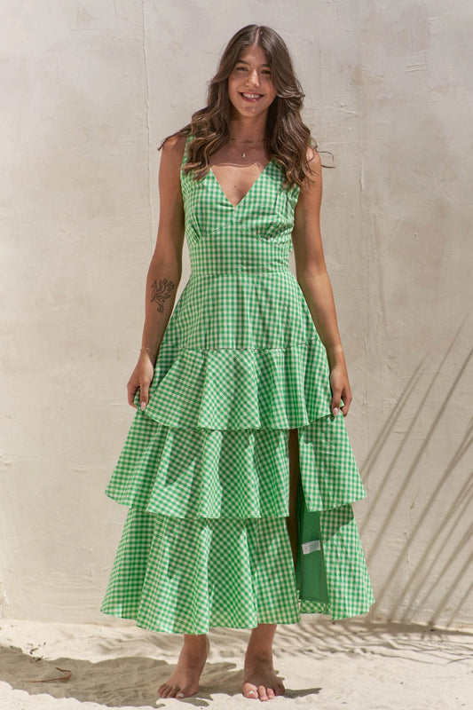 Jade By Jane Full Size Sleeveless Gingham Print Tiered Midi Dress Plus Size - Shop Style & More | Fresh Looks, Everyday Deals & Free Shipping