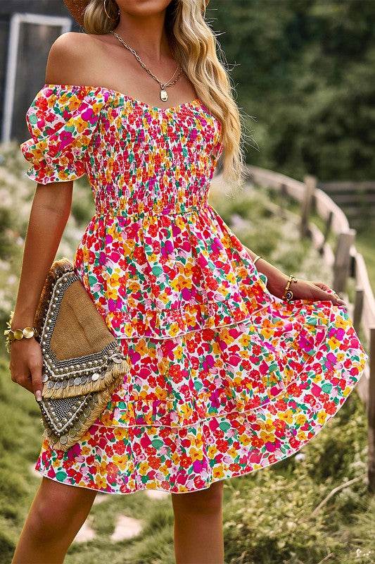 Floral Print Off Shoulder Flounce Sleeve Ruffle He - Shop Style & More | Fresh Looks, Everyday Deals & Free Shipping