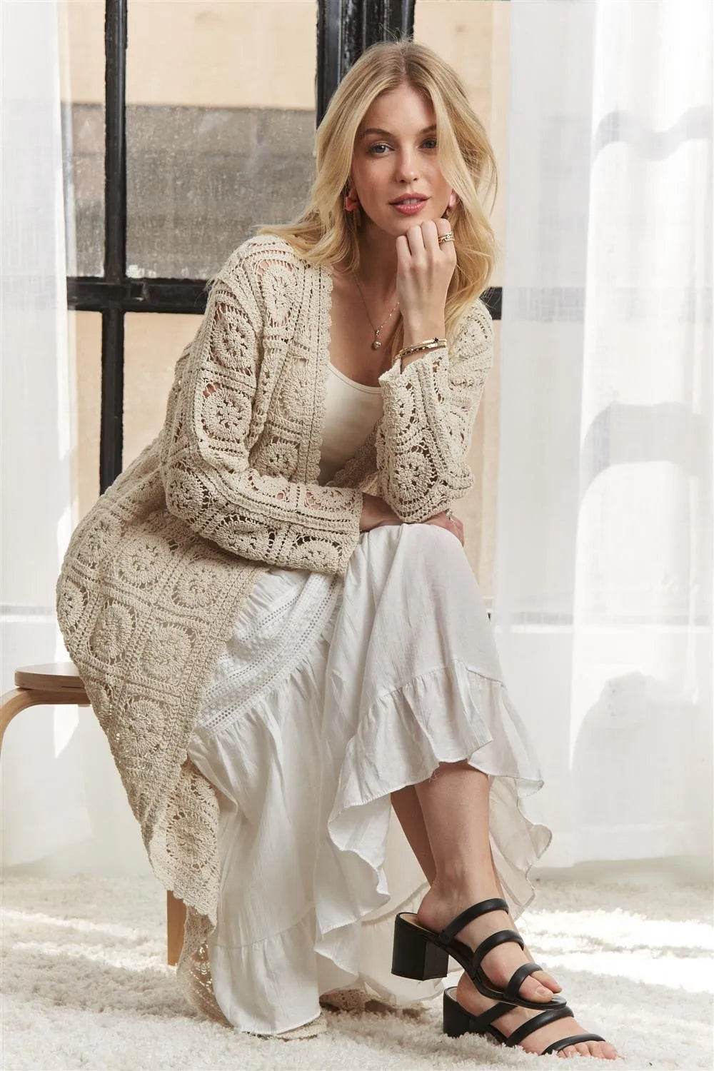 ADORA Long Sleeves Crochet Elastic Cardigan - Shop Style & More | Fresh Looks, Everyday Deals & Free Shipping