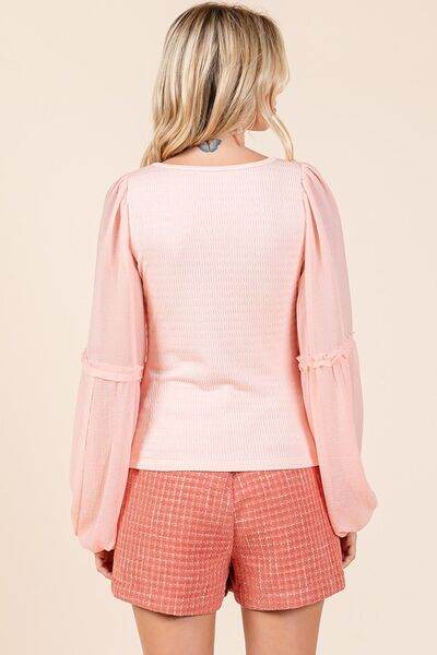 Mittoshop Mixed Media Textured Knit Chiffon Long Sleeve Top - Shop Style & More | Fresh Looks, Everyday Deals & Free Shipping