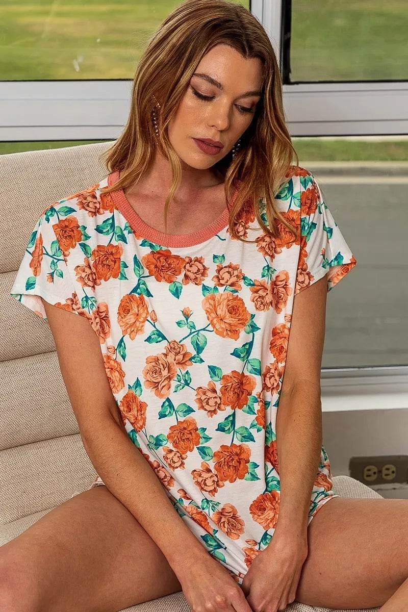 BiBi Rose Print Thermal Neck Binding Dolman Sleeves Top - Shop Style & More | Fresh Looks, Everyday Deals & Free Shipping