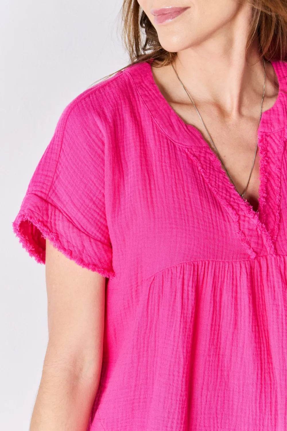 Zenana Full Size Raw Hem Short Sleeve Top - Shop Style & More | Fresh Looks, Everyday Deals & Free Shipping