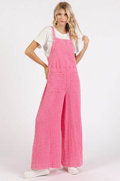 Mittoshop Textured Wide Leg Overalls Pink - Shop Style & More | Fresh Looks, Everyday Deals & Free Shipping