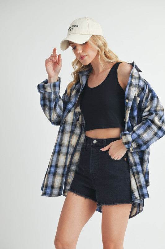 Aemi + Co Washed Plaid Button Up Raglan Sleeve Flannel Shirt - Shop Style & More | Fresh Looks, Everyday Deals & Free Shipping