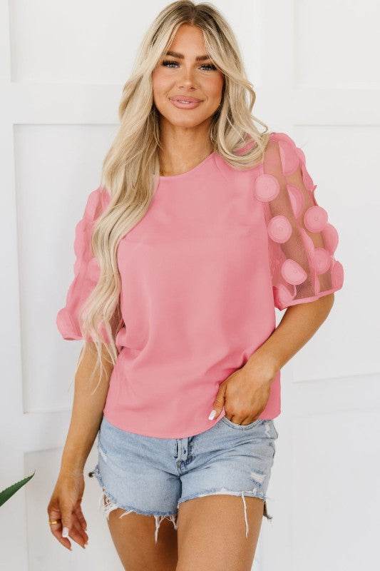 Aliza Applique Mesh Half Sleeve Blouse - Shop Style & More | Fresh Looks, Everyday Deals & Free Shipping