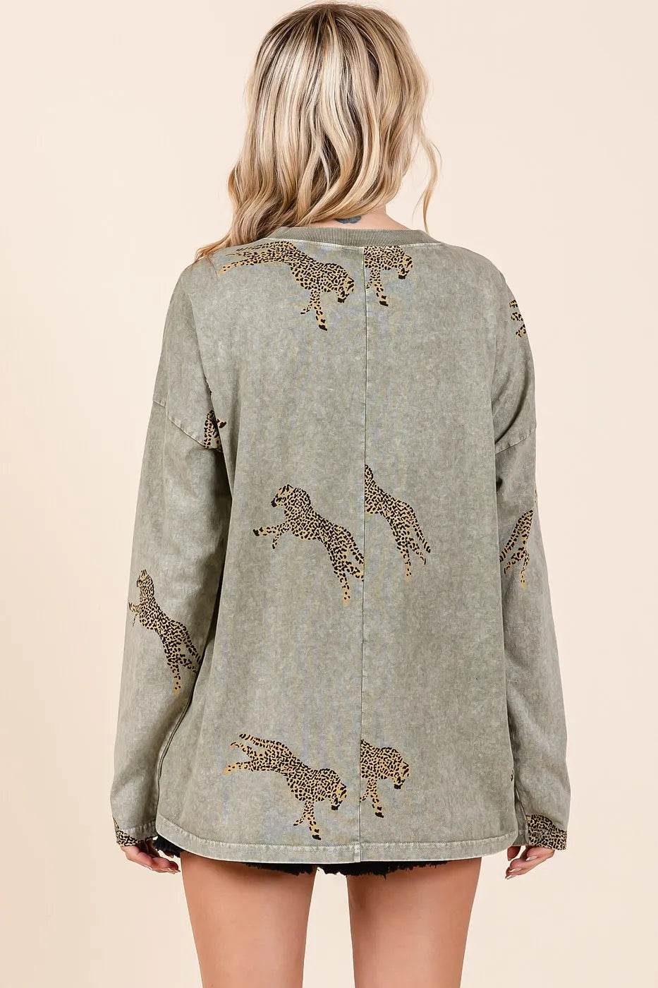 Mittoshop Mineral Wash Cheetah Print Long Sleeve Top - Shop Style & More | Fresh Looks, Everyday Deals & Free Shipping