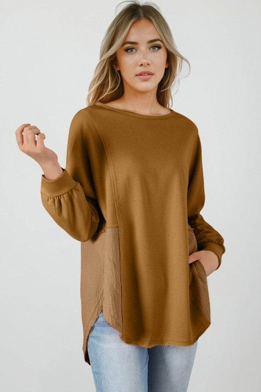 Dahlia Crinkle Splicing Raw Hem High Low Oversized - Shop Style & More | Fresh Looks, Everyday Deals & Free Shipping