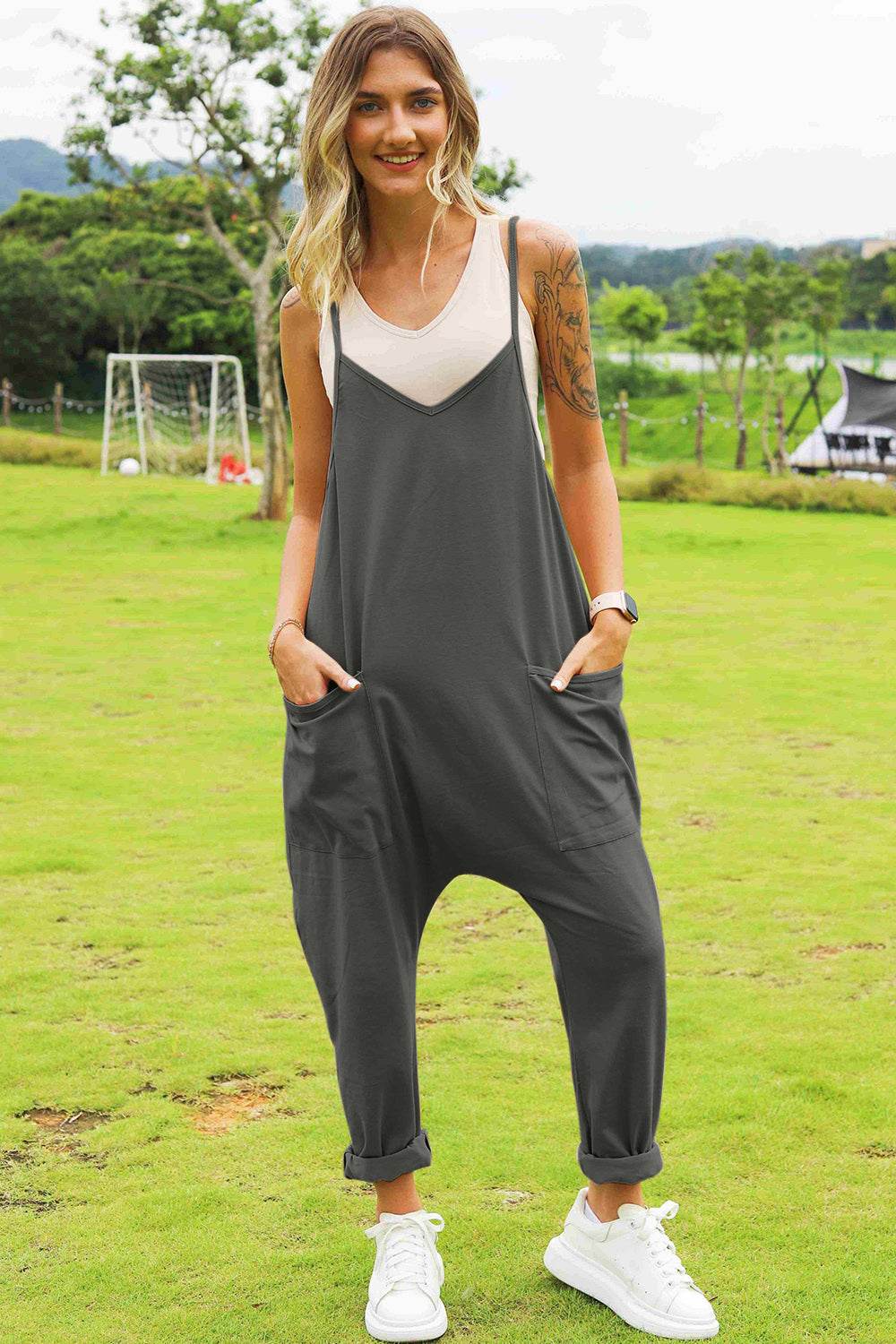 Double Take Full Size Sleeveless V-Neck Pocketed Jumpsuit - Shop Style & More | Fresh Looks, Everyday Deals & Free Shipping