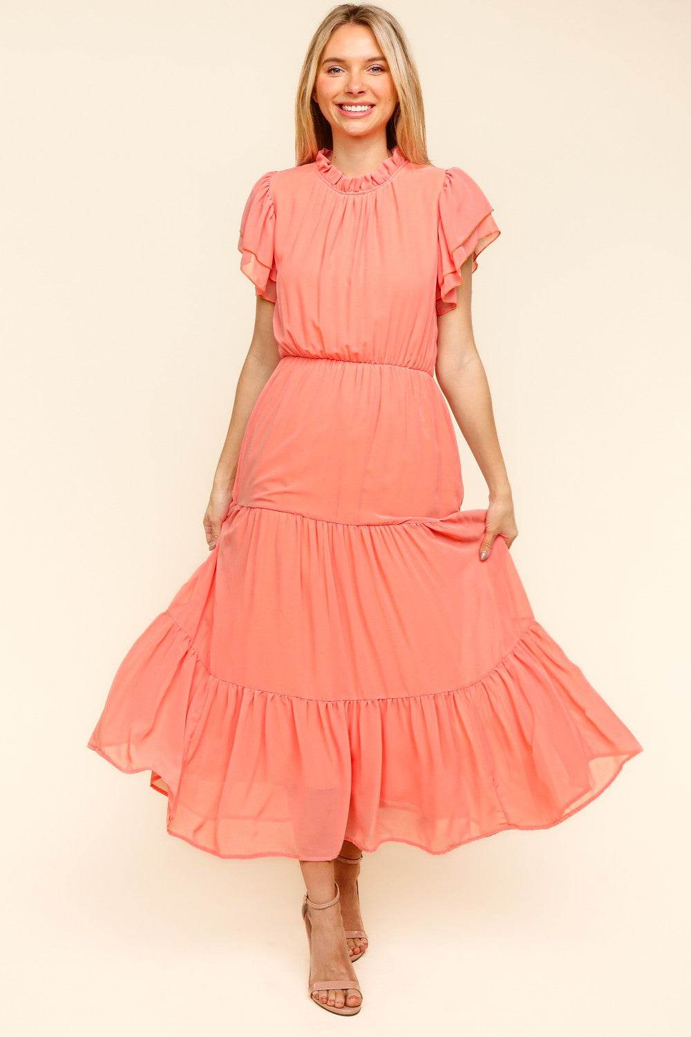 Haptics Full Size Tiered Frill Mock Neck Short Sleeve Dress - Shop Style & More | Fresh Looks, Everyday Deals & Free Shipping